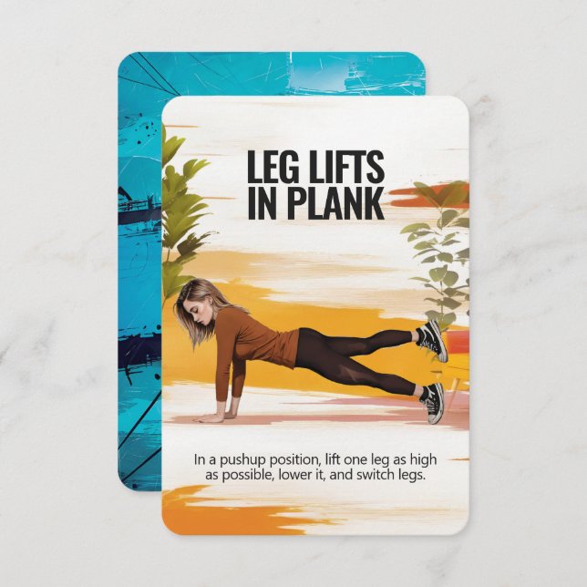 Leg Hiss i Plank Fitness Card med blå ryggstöd Spara Datumet (Fram/baksida)