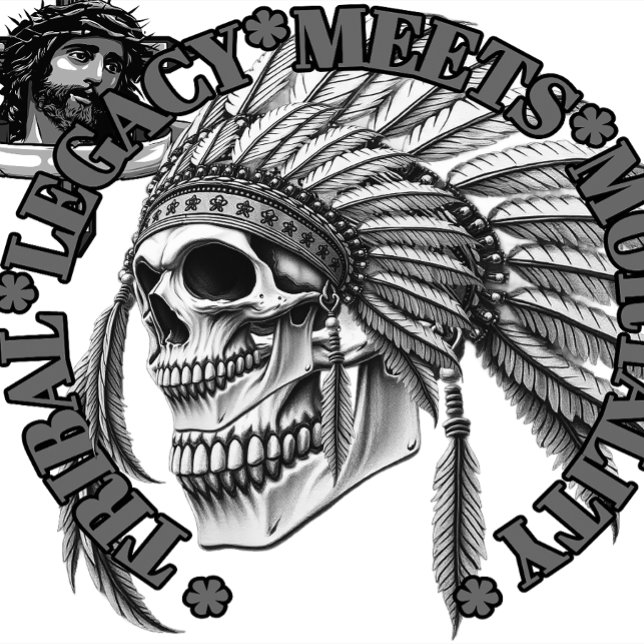 Legacy från stammen uppfyller dödligheten t shirt (ribal Legacy Meets Mortality" is a powerful depiction that fuses the enduring spirit of indigenous )