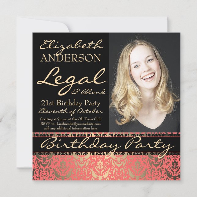Legal och Blond 21:a födelsedagen Party Inbjudningar (Framsida)