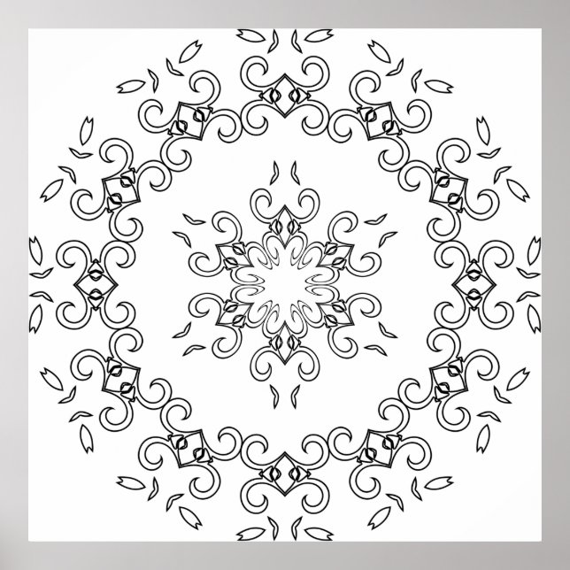 legant Scrollwork Mandala with Leaf Flourishes Poster (Framsidan)