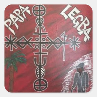 Legba veve voodoo-klistermärken fyrkantigt klistermärke