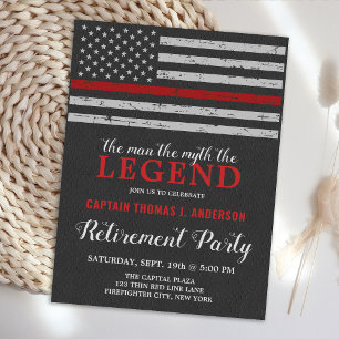 Legend Firefighter Pension Party Thin Red Line Inbjudan Vykort