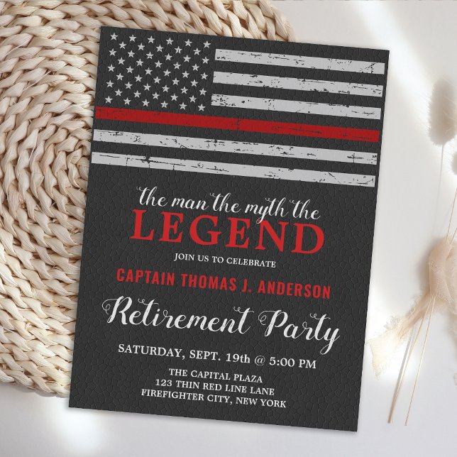 Legend Firefighter Pension Party Thin Red Line Inbjudan Vykort (Skapare uppladdad)