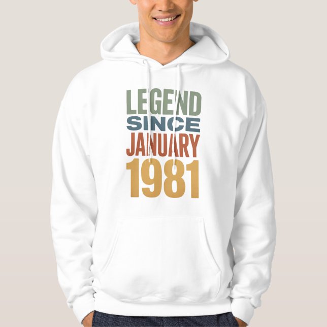 Legend sedan januari 1981 Retro födelsedagsklassik Hoodie (Framsida)