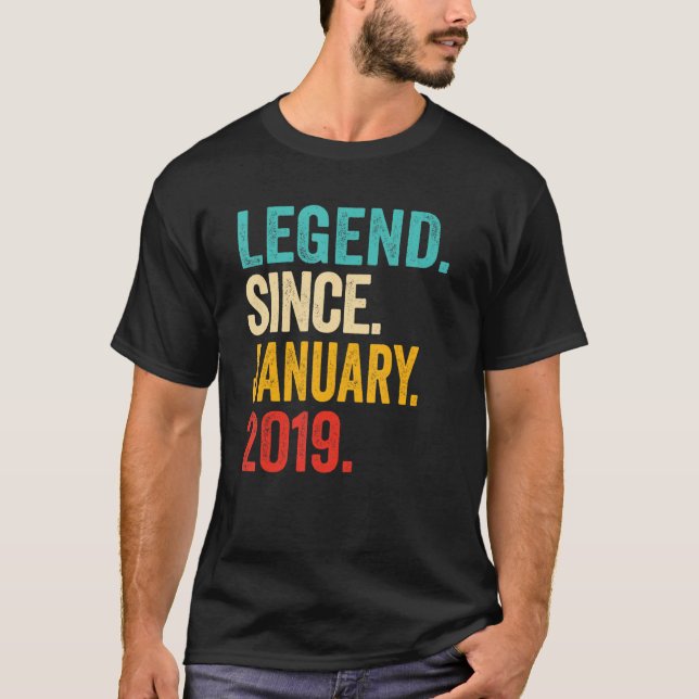 Legend Since January 2019 4 Years Old 4th Birthday T Shirt (Framsida)
