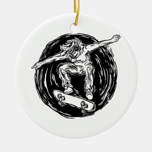 Legendär Skater som utför Skateboarding mitt Luft Julgransprydnad Keramik (Framsidan)