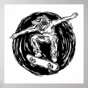 Legendär Skater som utför Skateboarding mitt Luft Poster