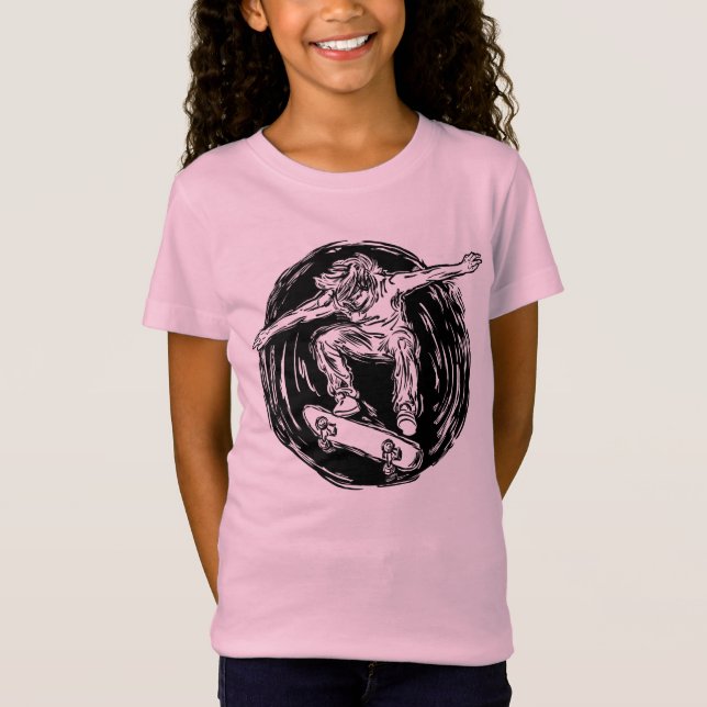 Legendär Skater som utför Skateboarding mitt Luft T Shirt (Framsida)