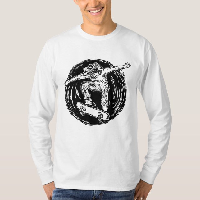 Legendär Skater som utför Skateboarding mitt Luft T Shirt (Framsida)