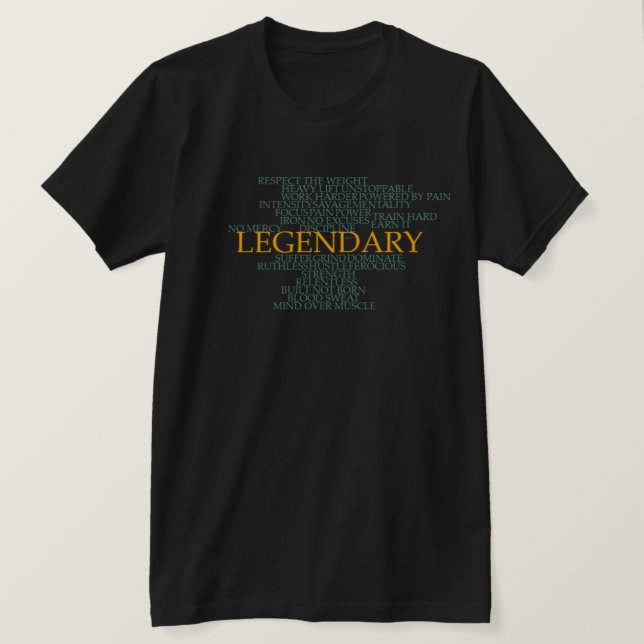 Legendarisk Gym Motivation Ord Moln Träning T Shirt (Design framsida)