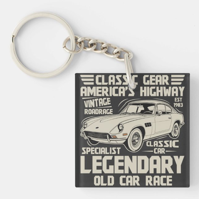 Legendarisk Klassisk Bil Nyckelring | Vintage Retr (Framsidan)