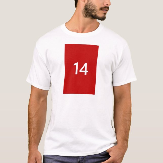 Legendarisk nr. 14 i rött och vit t-shirt (Framsida)
