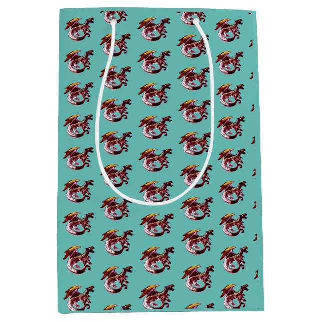 Legendarisk Ruby Röd Drak Teal Fantasy Design (Framsidan)