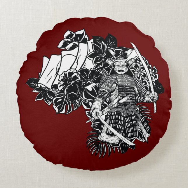 Legendarisk Samurajkrigare med Katana-design Rund Kudde (Framsidan)