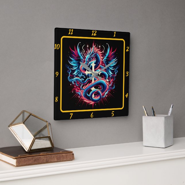 Legendary Dragon och Helig Kor Fyrkantig Klocka (Kontor)