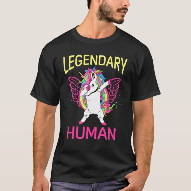 Legendary Human Dabbing Dancing Unicorn Gamer T Shirt (Framsida)