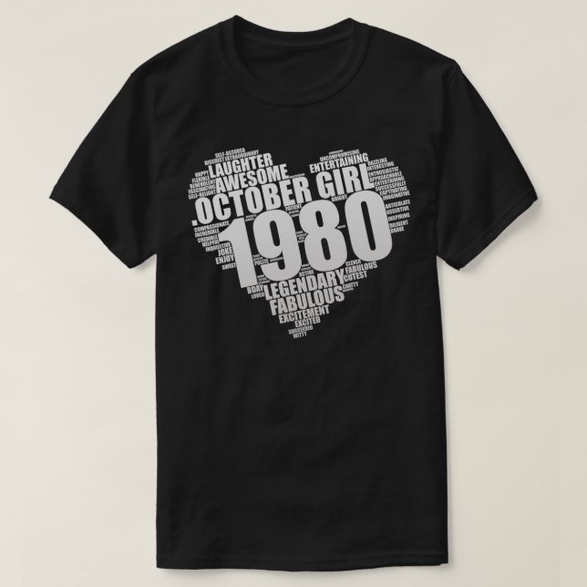 Legendary oktober Girl 1980 Fantastisk & Fabulous  T Shirt (Design framsida)