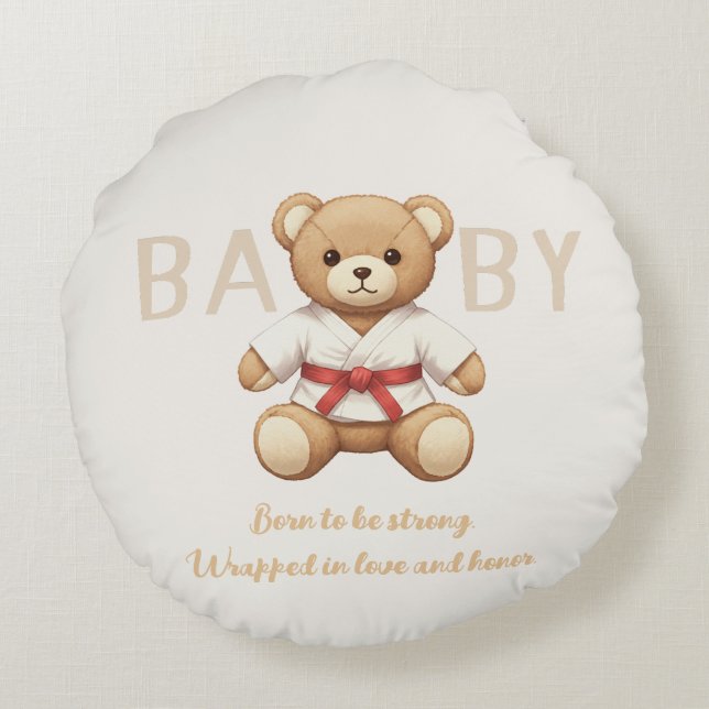 Legendary Red Belt Judo Bear – Baby Shower Rund Kudde (Baksidan)