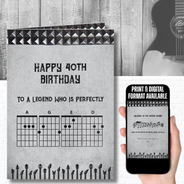 Legendary Rockstar 40th Guitarist Birthday Card Kort (Honor a timeless LEGEND with a guitar themed rock and roll card for their 40th birthday)