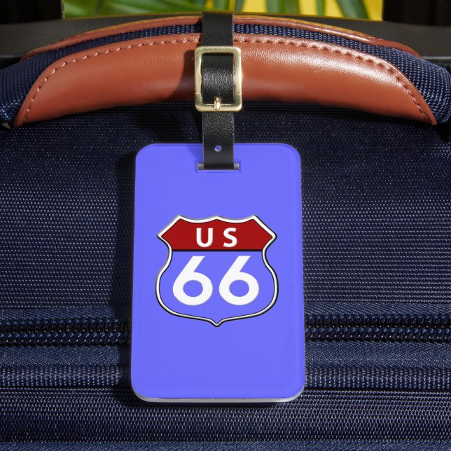 Legendary Route 66 Road Sign Blue Bagagebricka (Framsida Insitu 2)