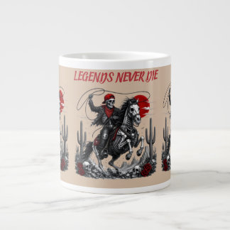 LEGENDER DÖR ALDRIG – Skelett Cowboy Ridning Häst Jumbo Mugg