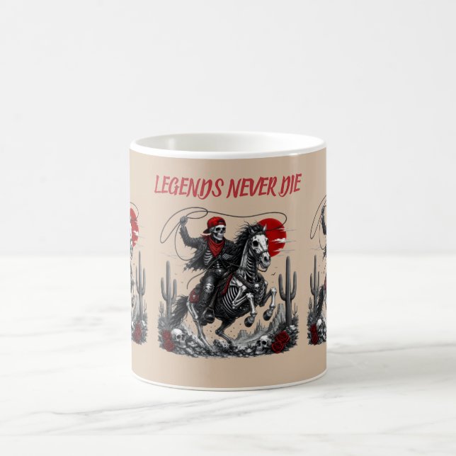 LEGENDER DÖR ALDRIG – Skelett Cowboy Ridning Häst  Kaffemugg (Center)