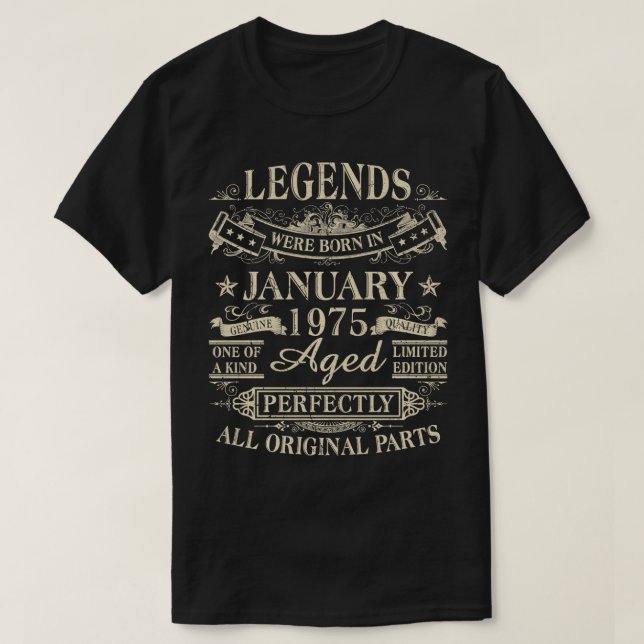 Legenderna föddes i januari 1975, 49:e födelsedage t shirt (Design framsida)