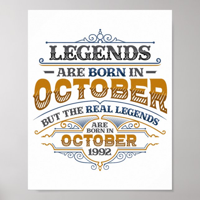 Legends Are Born In October 1992 Womens Birthday C Poster (Framsidan)