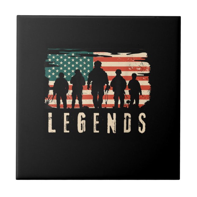 Legends Veteran - Patriotic American Flagga USA 4: Kakelplatta (Framsidan)