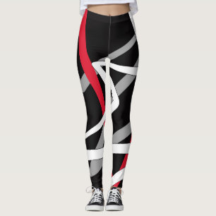 Legeringar, abstrakt utformning, svart, grått, röt leggings