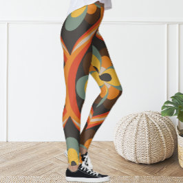 Leggering av Blommigt för av retro Groovy Geometr Leggings