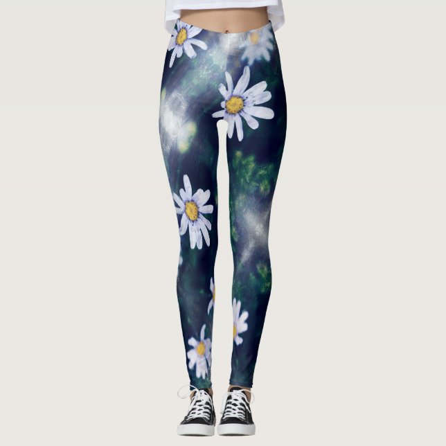Leggering av fantastisk Blue Gula blommor Leggings (Framsida)