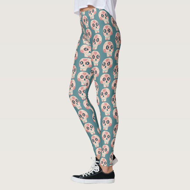 Leggering av Grönt av sockerskull Day of the dead Leggings (Vänster)