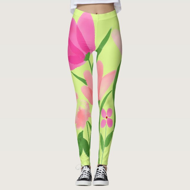 Leggering av grönt Rosa Blommigt Leggings (Framsida)
