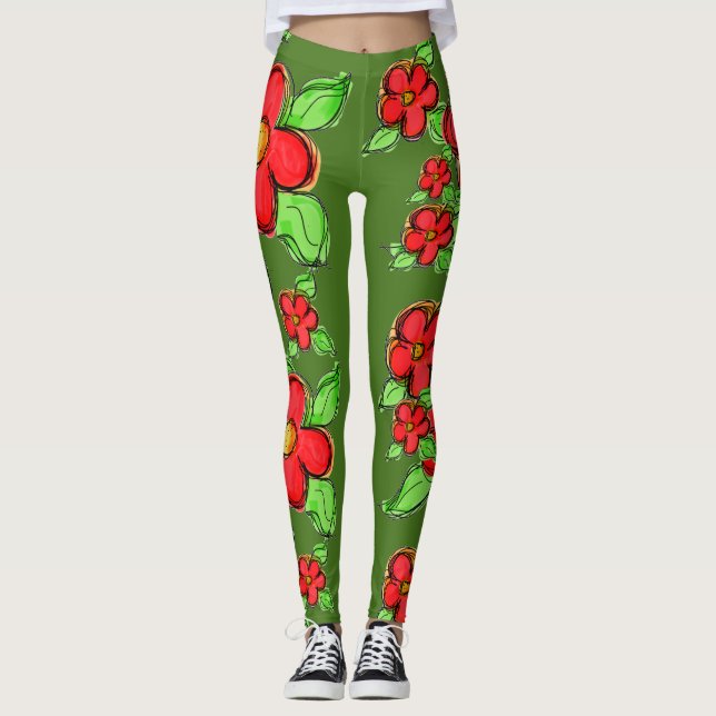 Leggeringar av blommade Gröntar Leggings (Framsida)