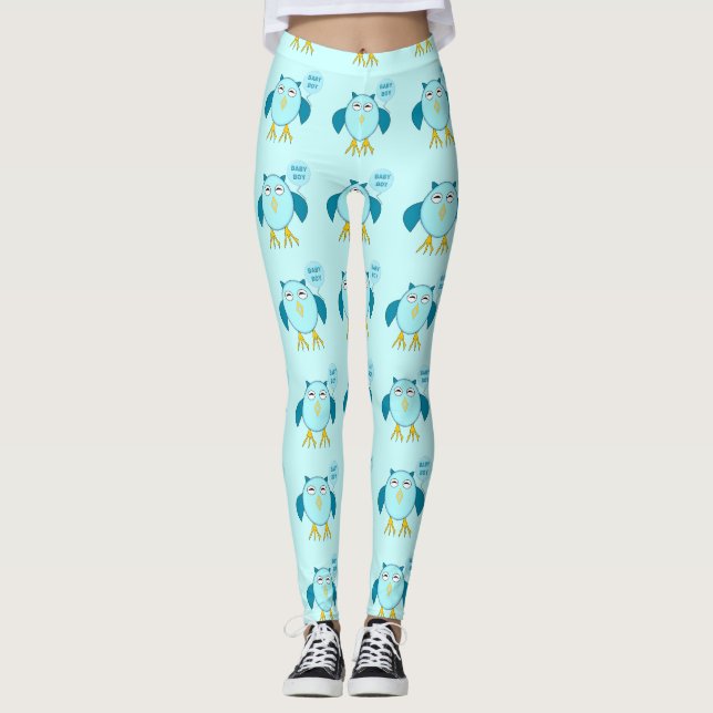 Leggeringar av Cute Blue Pojke Uggla Leggings (Framsida)