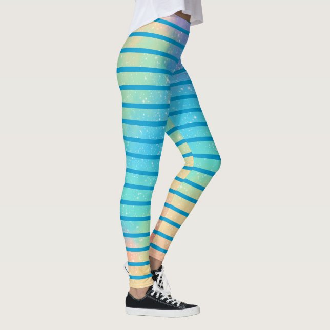 Leggeringar av mjuk regnbåge Pastellövertonad Rand Leggings (Höger)