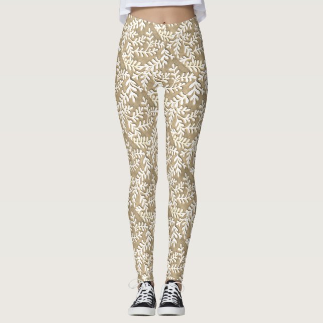 Leggeringar av tenn och vit Löv Leggings (Framsida)