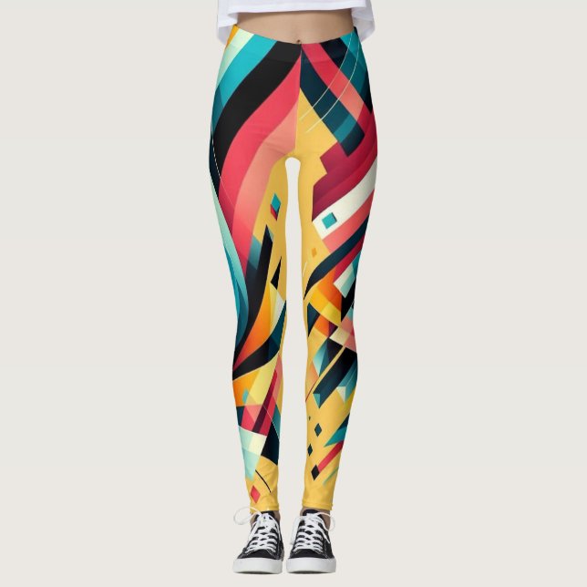 Leggeringar - färgstark geometrisk design leggings (Framsida)