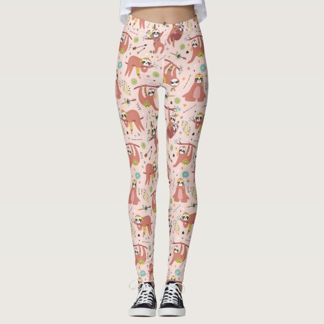 Leggeringar i Cute Sloth Mönster Leggings (Framsida)