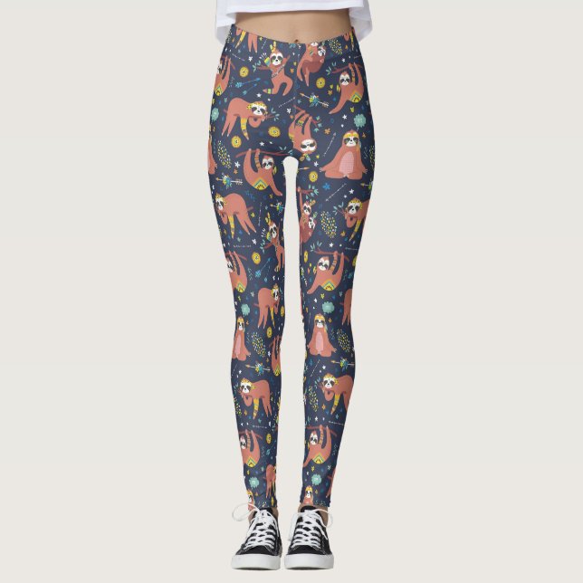 Leggeringar i Cute Sloth Mönster Leggings (Framsida)
