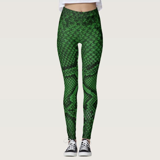 Leggeringar med mörk grönt orakskinn mönster leggings (Framsida)