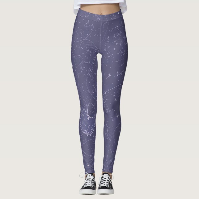 Legging Azul Noche con Líneas y Garabatos Cósmicos (Framsida)