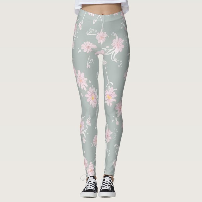 Legging Gris Verdoso Claro Floreado (Framsida)