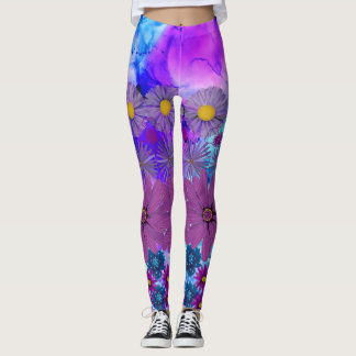 Legging Mosaic Kaleidoscope Flower Blue and Purple