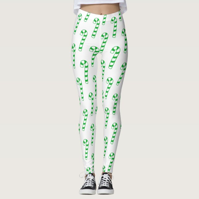 Leggingar - Grönt, stripe-Polkagrisar Leggings (Framsida)