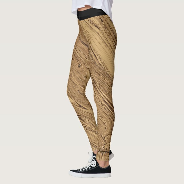 Leggingar i flytande Guld med svart Waistband Leggings (Vänster)