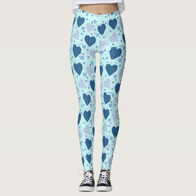 Leggingar med Söt Blue Hearts Leggings (Framsida)