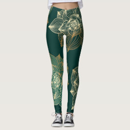Leggingkvinna med guld magnolia leggings