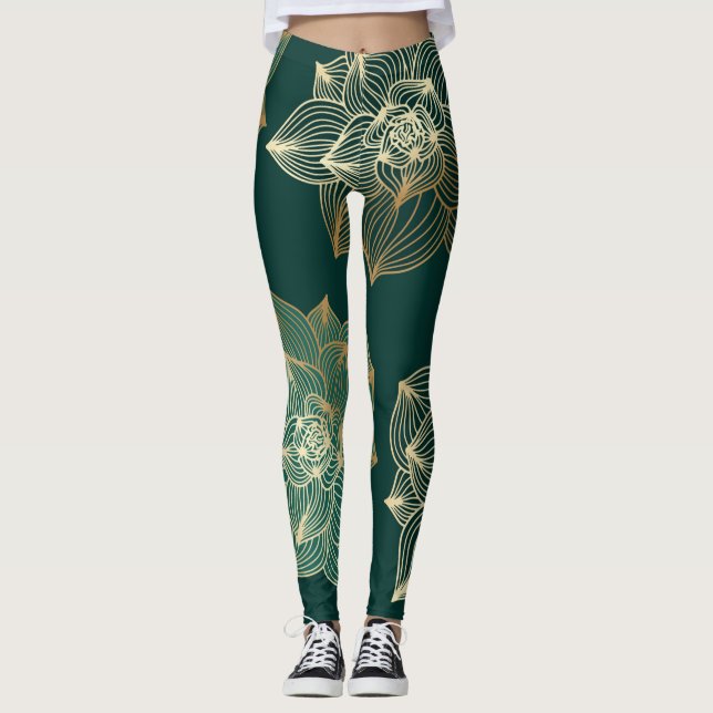 Leggingkvinna med guld magnolia leggings (Framsida)
